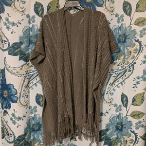 Grey fringed crotched poncho
